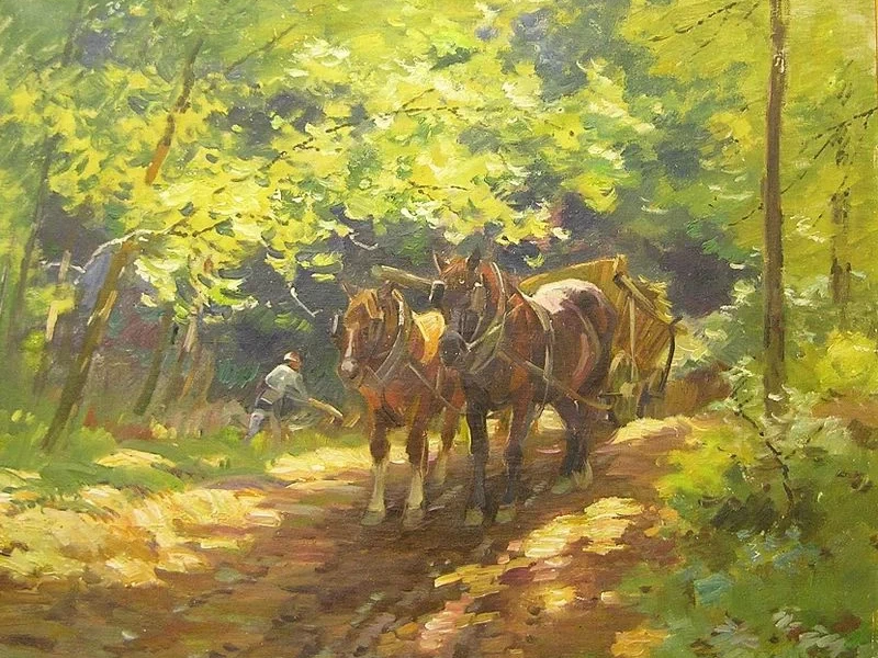 1873-Stanislav Lolek - Foresta con cavalli